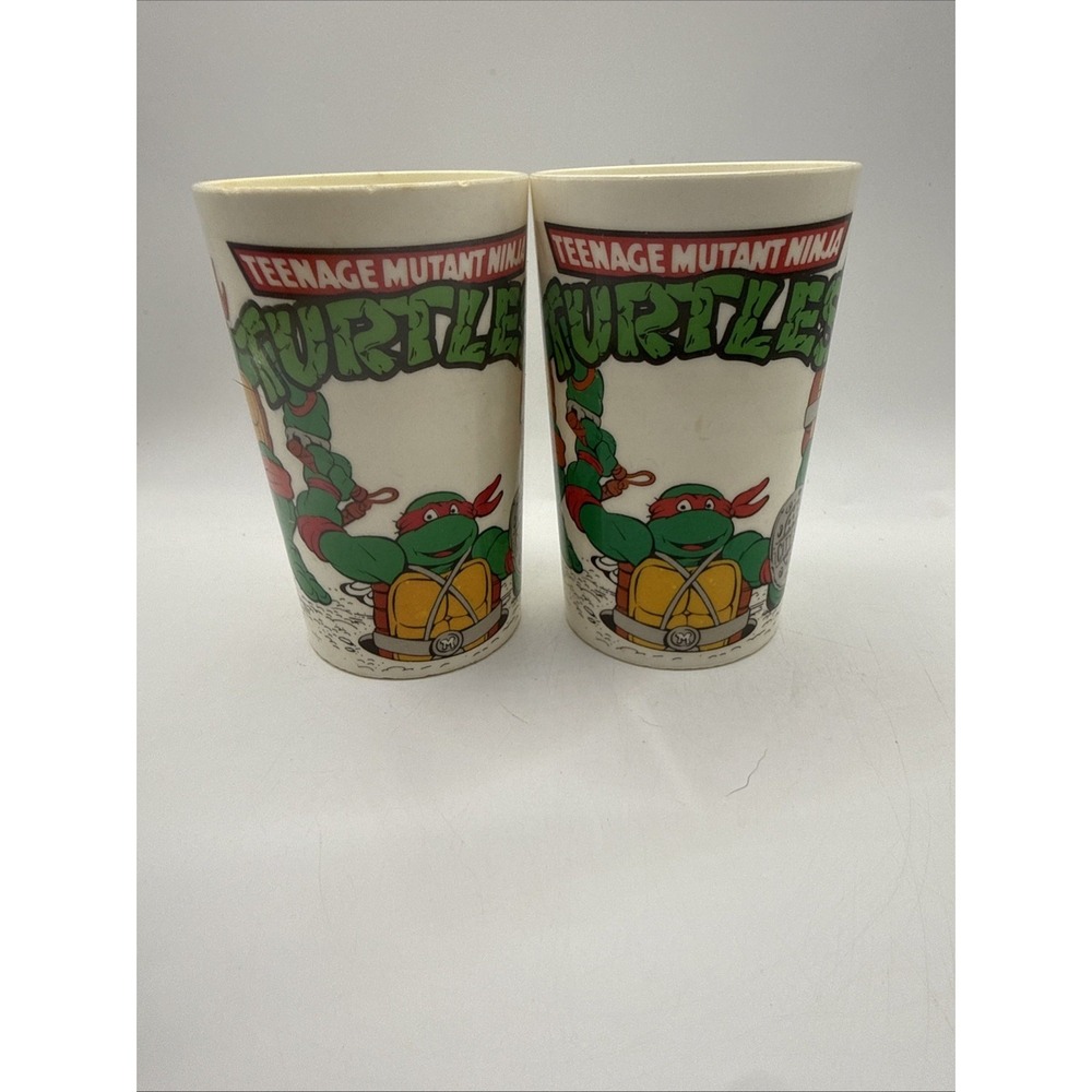 Vintage 1989 Teenage Mutant Ninja Turtles TMNT Peter Pan Plastic Kids Cup Set 2